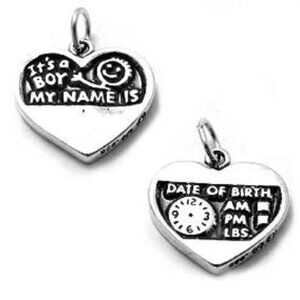"IT'S A BOY" IN HEART CHARM. STERLING SILVER